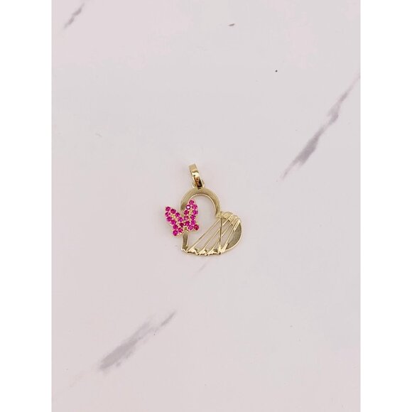 ❤️ 10k solid gold pendant heart and butterfly pink